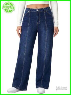 Plus Size Wide Leg High Waisted Stretchy Denim Jeans Tummy Control Pants
